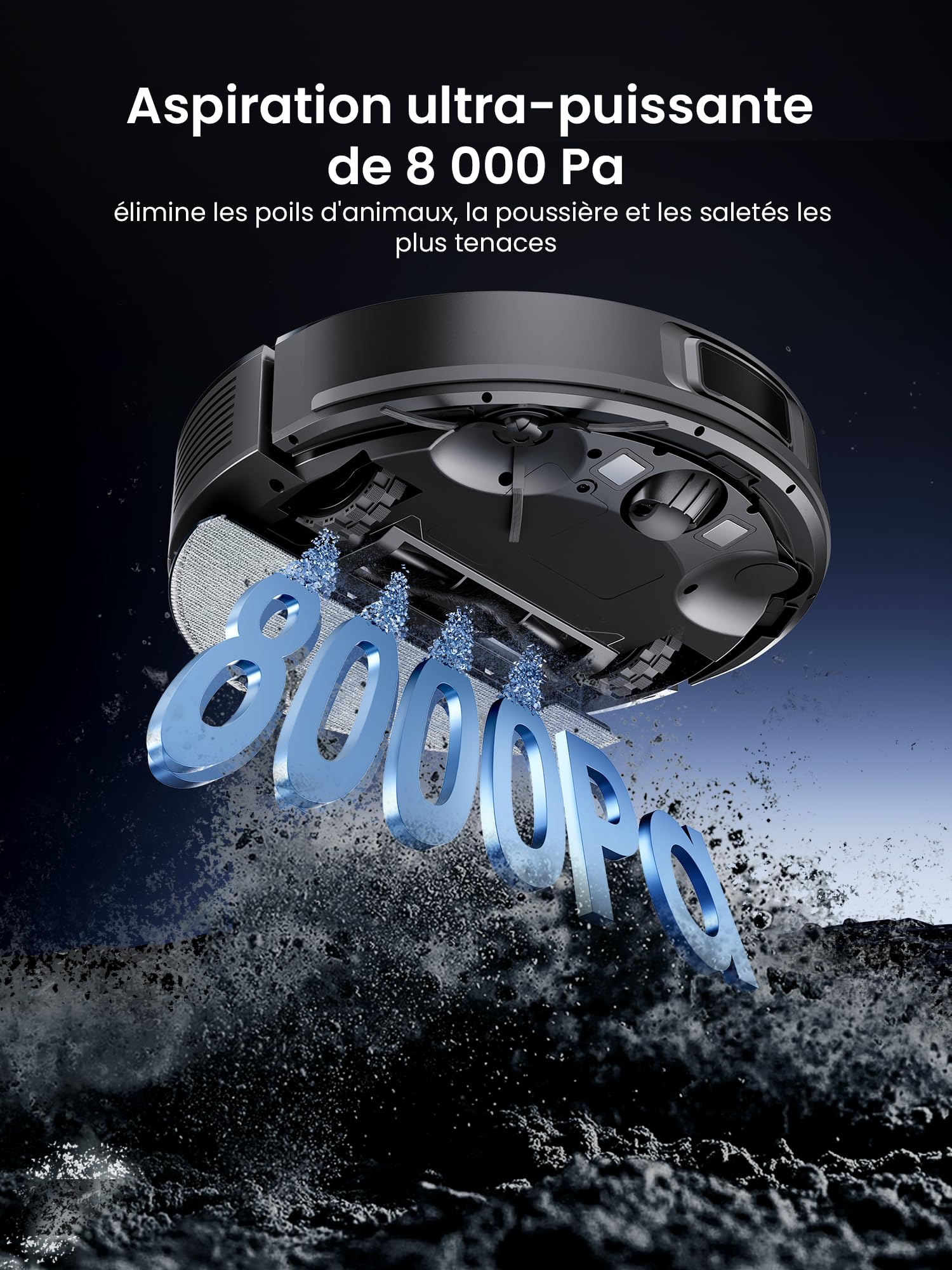 Proscenic Q10+ Aspirateur Robot,8000Pa 200Mins Robot Aspirateur Laveur avec Serpillière,Navigation Lidar,Multi-étage Cartographie,Évitement d'obstacles,Silencieux,pour Poils Animaux Tapis Sols Durs