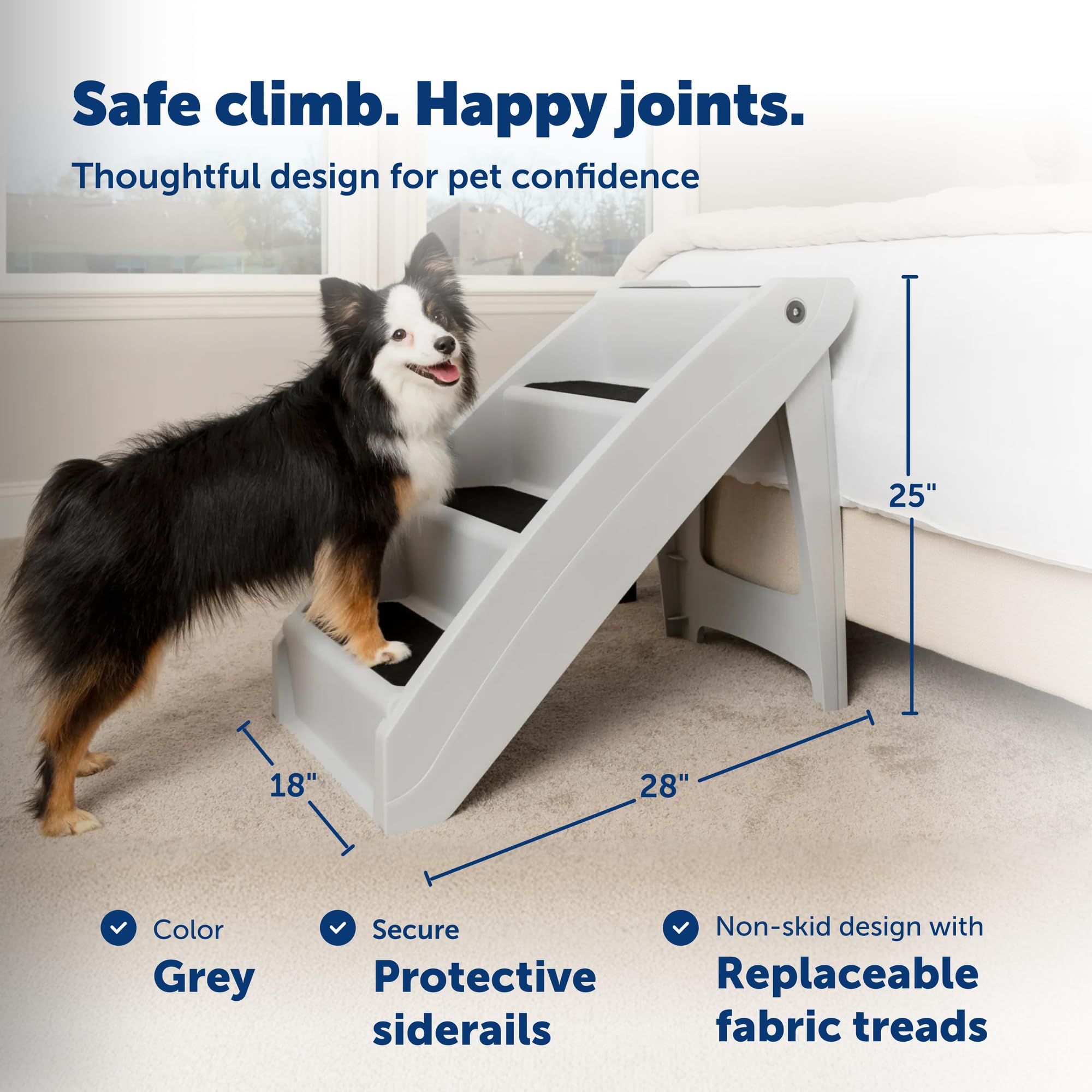 PetSafe CozyUp - Scaletta pieghevole per animali domestici, per cani e gatti, ideale per animali domestici di piccola e grande taglia, extra large, grigio
