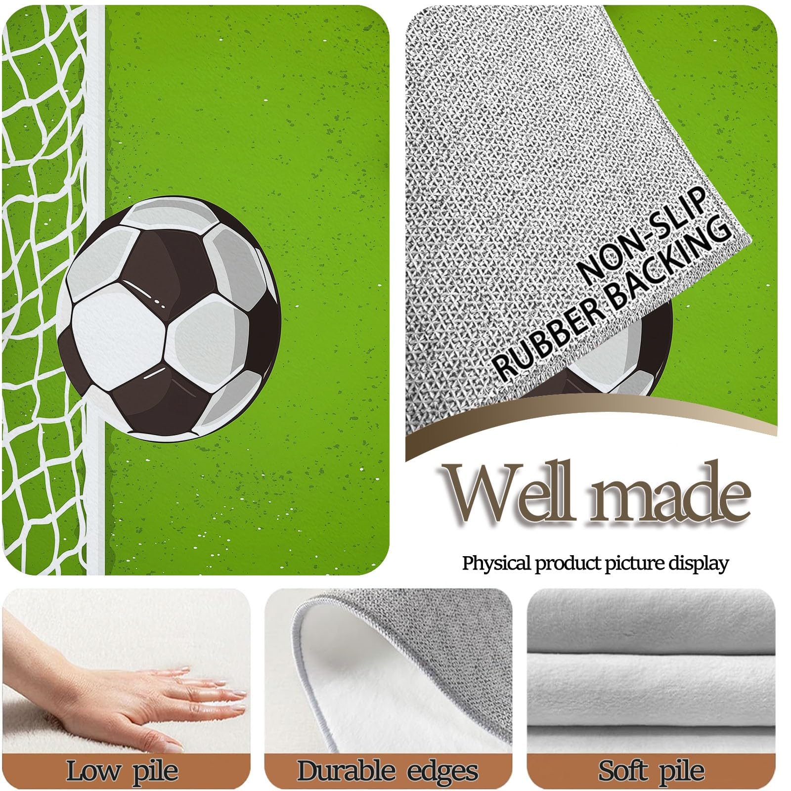 Générique Tapis Intérieur Dessin Traditionnel À La Main Lavable en Machine, Tapis Salon Minimalisme Vert Sauge Sports Football Antidérapant Grand pour Salle à Manger, Chambre à Coucher, 160 x 230 cm