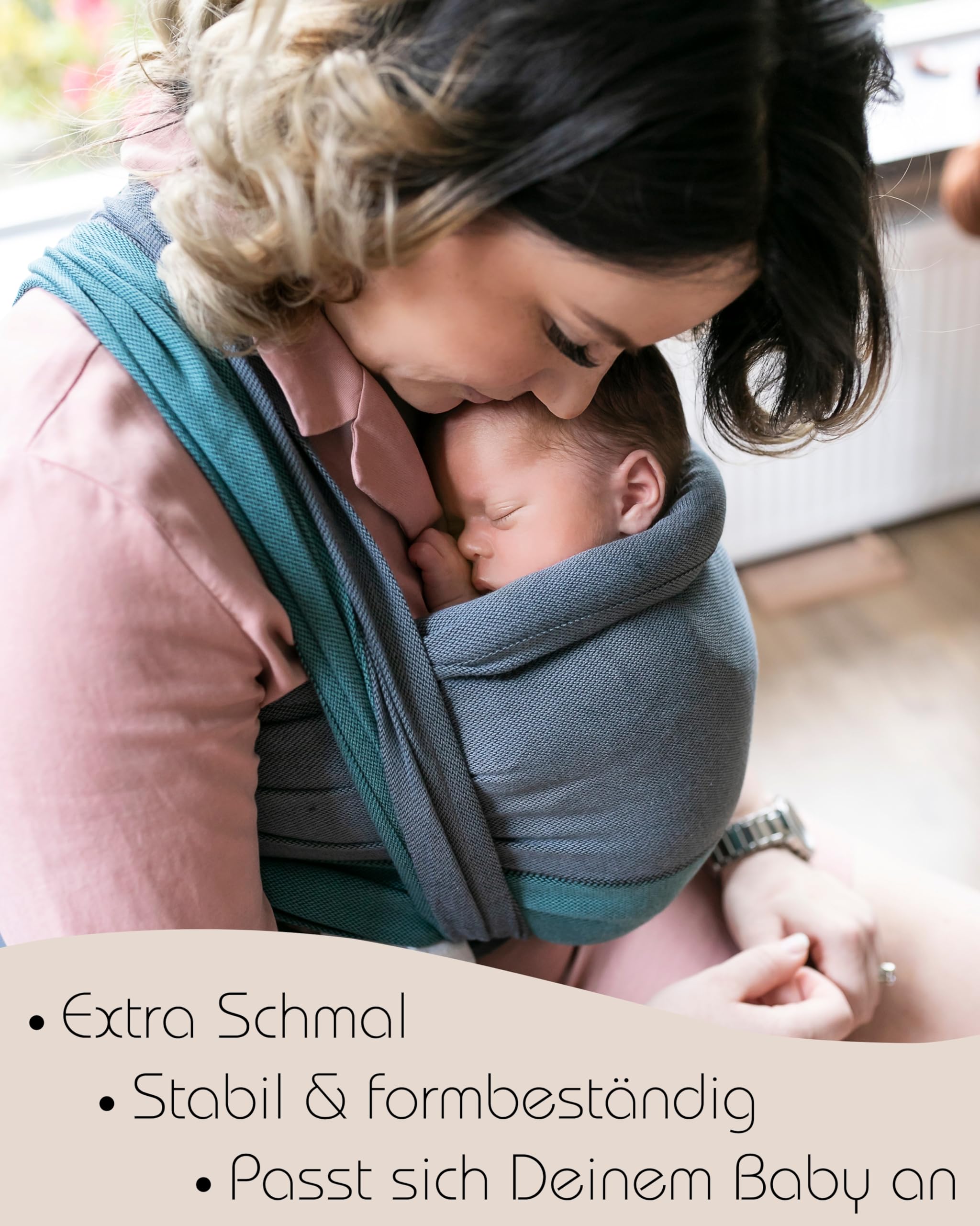 Hoppediz Frühchen-Babytragetuch ab Geburt, Stone 5,40 m | Ergonomisches Tragetuch, extra schmal für zarte und frühgeborene Babys, inkl. Anleitung