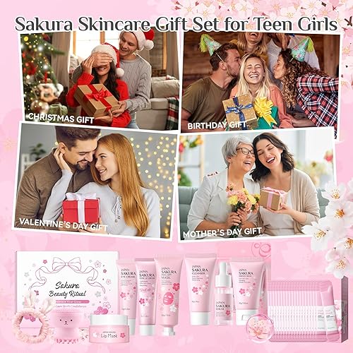 Miniatura 7 de Sakura - Juego de 29 piezas para el cuidado de la piel, para niñas de 10 a 12 años, rutina completa de cuidado de la piel para una piel limpia,