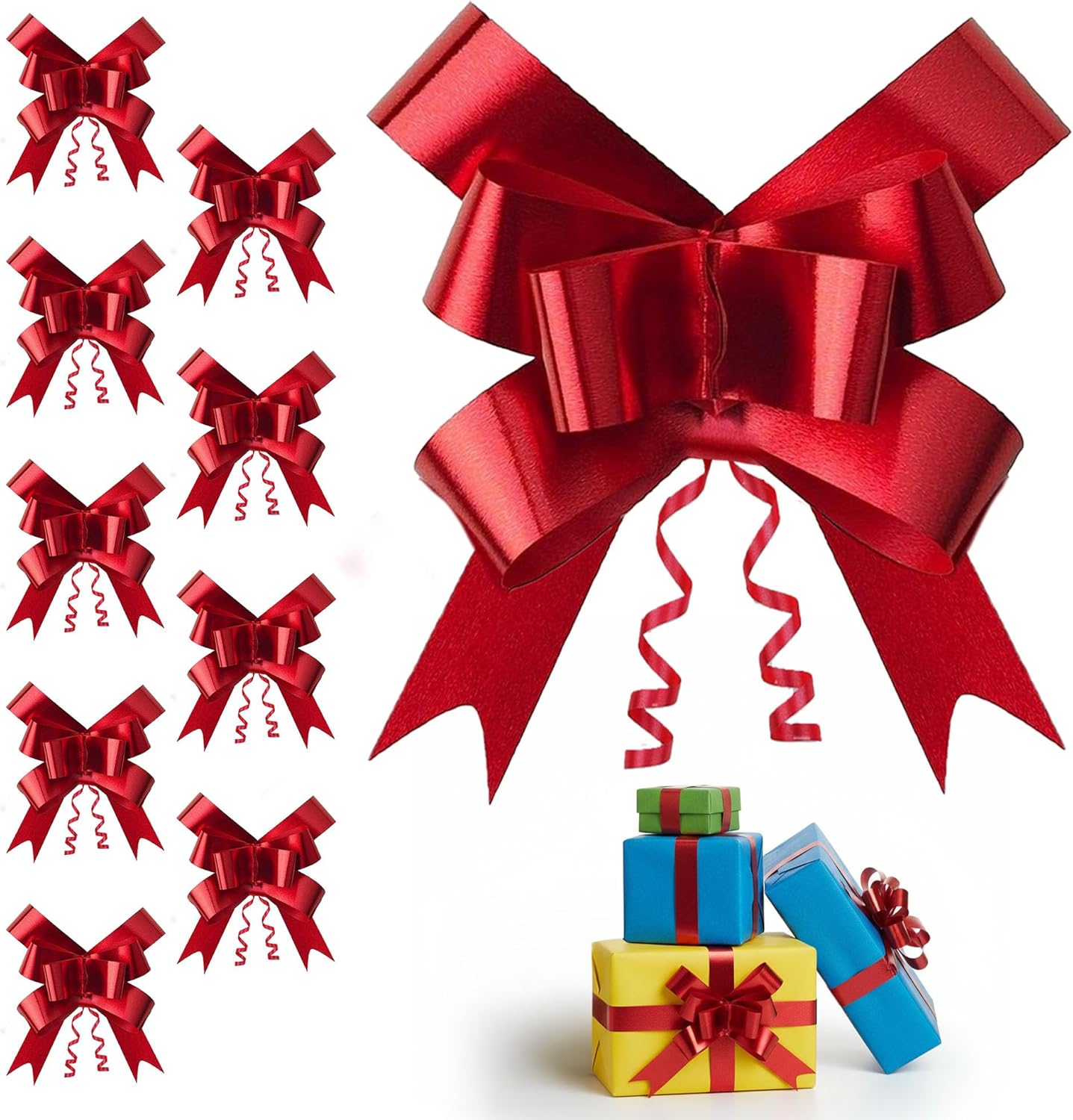 SHATCHI Large 50mm/5cm Ribbon Pull Bows for Party Wall, Gift Wraps, Christmas Trees, Wedding, Birthday Hampers Decoration Florist, Red, 10pcs