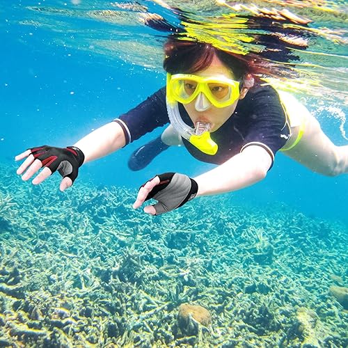 Miniatura 16 de FitsT4 Sports Guantes de palma acolchados de medio dedo para buceo, vela, moto acuática, embarque de pie, kayak y esquí acuático, adecuados