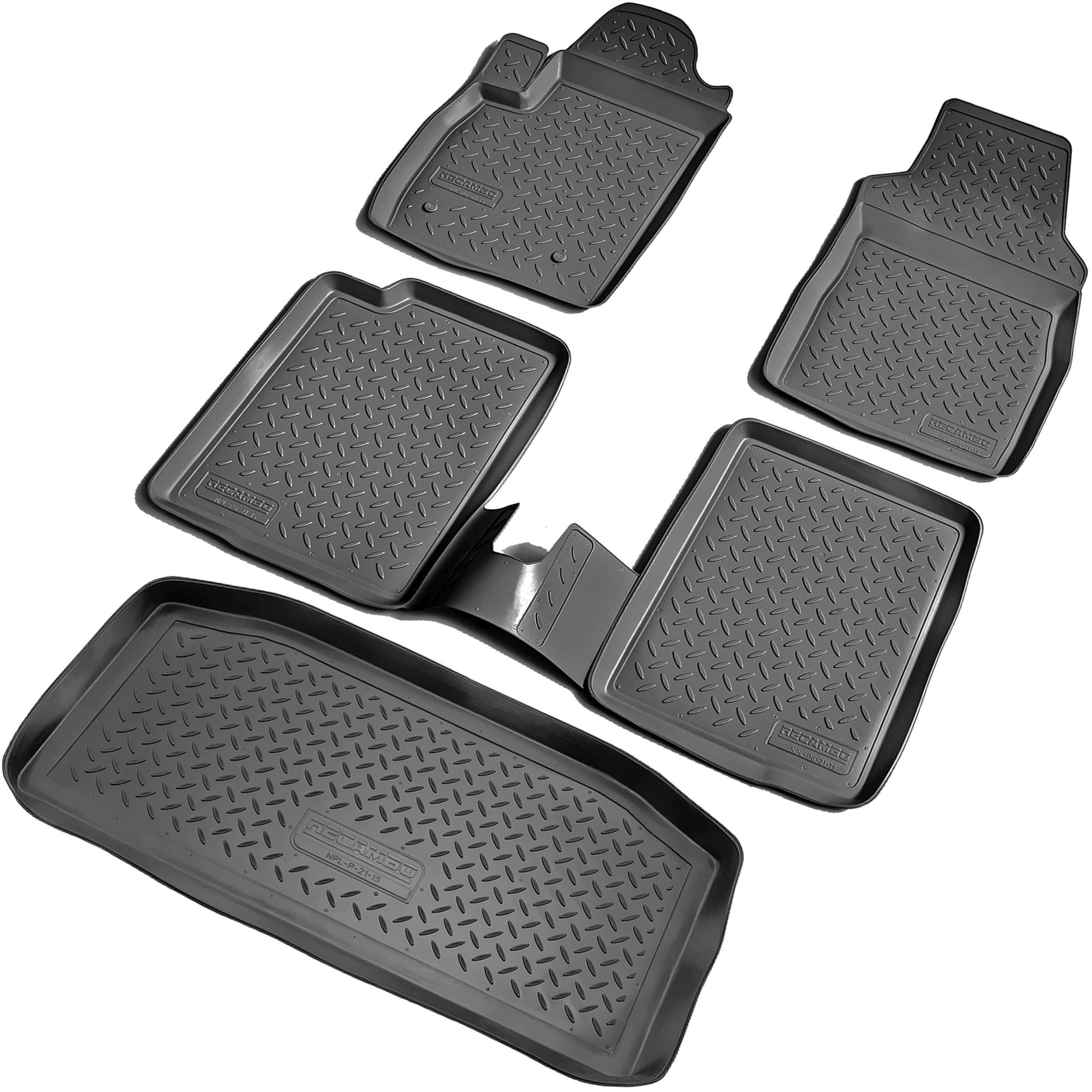 Recambo Set di tappetini in gomma e vasca per bagagliaio adatti per Fiat Panda II | 169 | 2003 2012 100% tappetini per auto e bagagliaio in TPE antiscivolo di alta qualità, colore nero