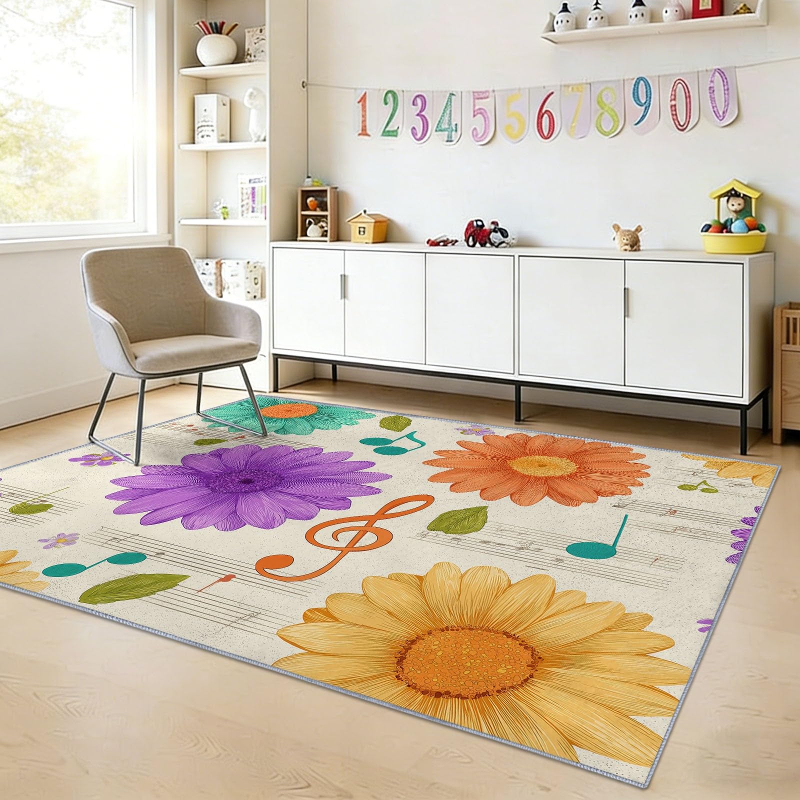 Tappeto Fiori Piante 100 x 160 cm Tappeti Musica Notensystem Morbido Cucina Tappeto Antiscivolo Tappeti Lavabili Per Sala Musica Studio Interno