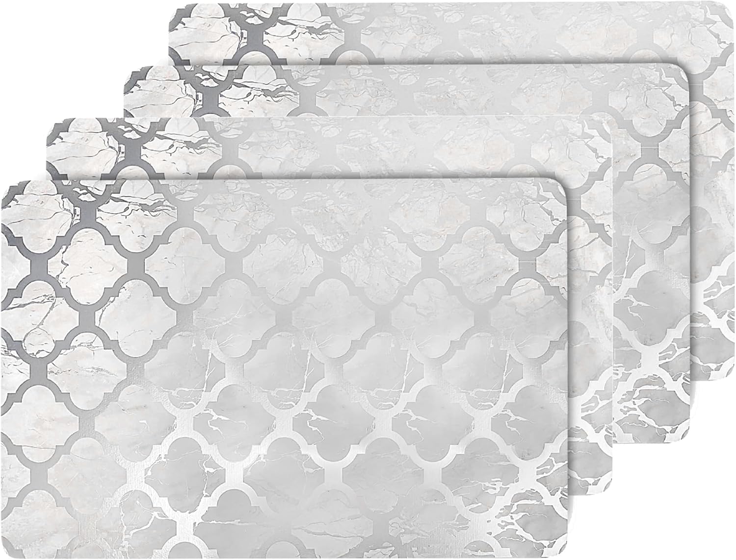 Dainty Home Silver Trellis Marble Rectangle Cork Placemats - Heat Resistant Placemats, Non-Slip, Easy Clean Placemats for Elegant Dining - 12"x18" Set of 4 - Perfect for Stylish, Modern Homes