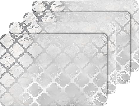 Dainty Home Silver Trellis Marble Rectangle Cork Placemats - Heat Resistant Placemats, Non-Slip, Easy Clean Placemats for Elegant Dining - 12"x18" Set of 4 - Perfect for Stylish, Modern Homes