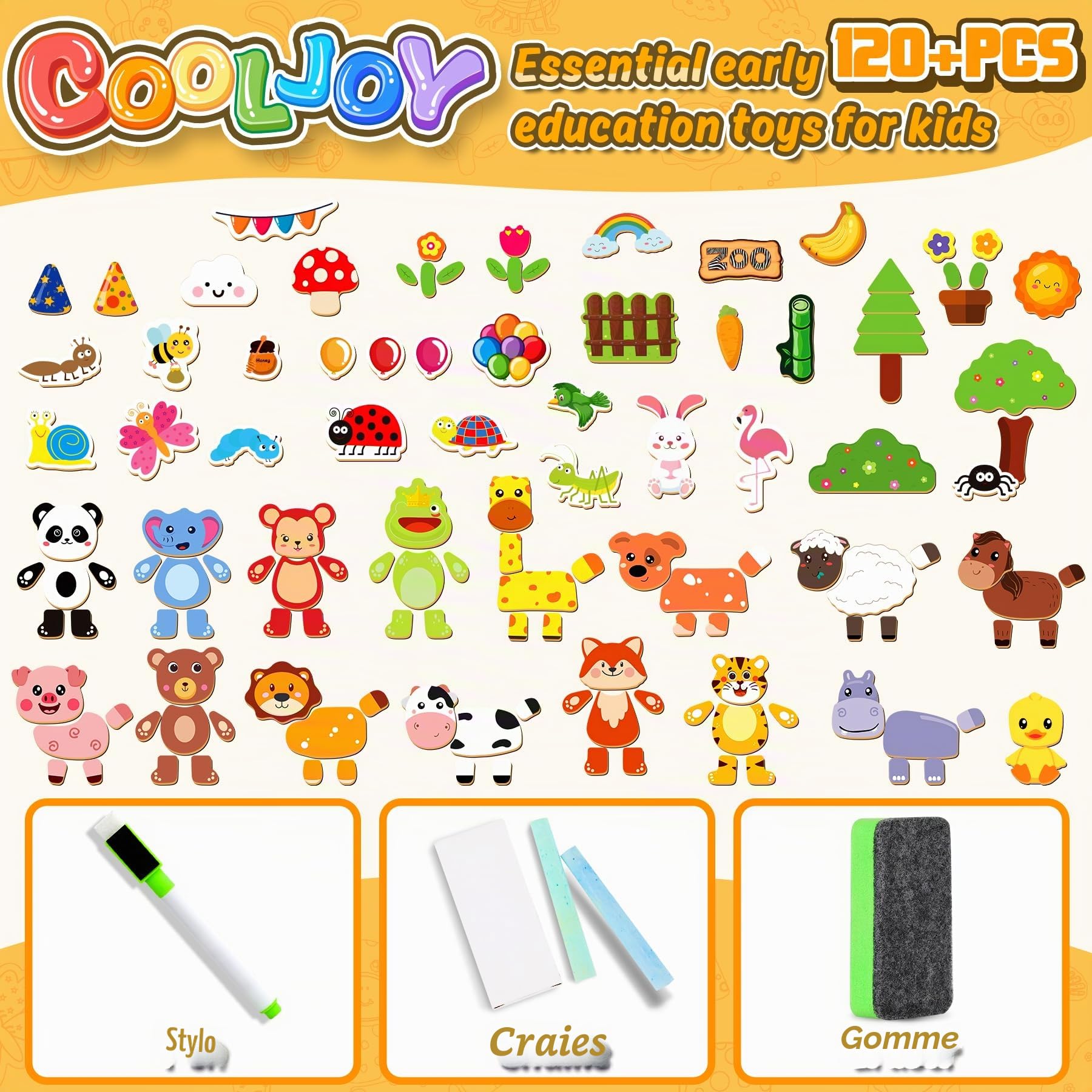 COOLJOY Magnétique Puzzle Jouet Enfant 3 Ans, Jeux en Bois Double Face, Jouets Educatif pour 3 4 5 Ans