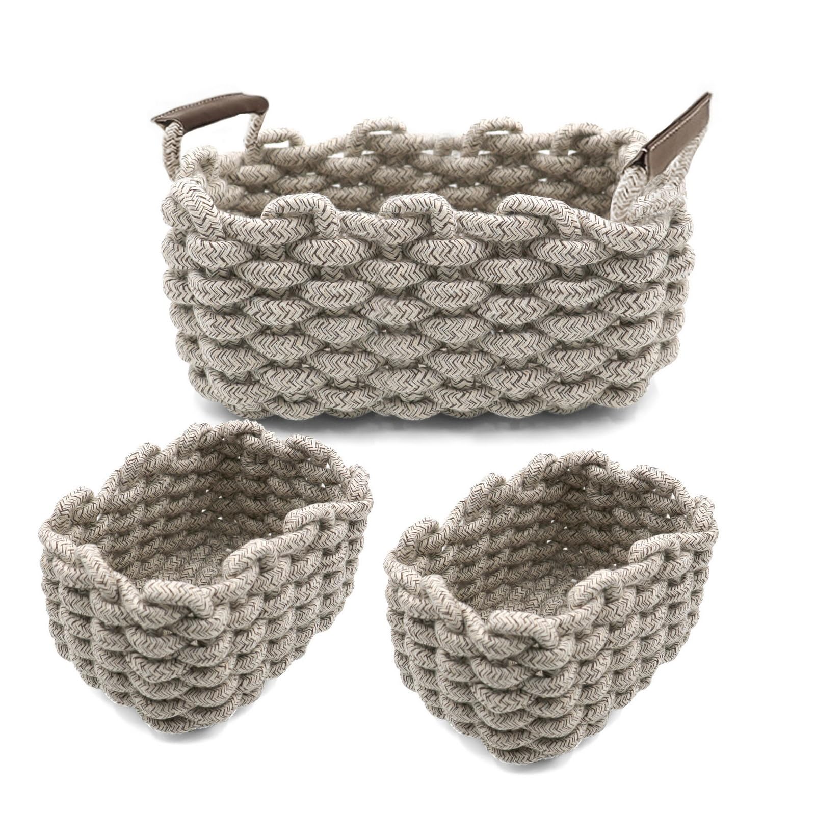 Icegrey Aufbewahrungskorb Baumwolle Strickkorb Dekorative NatüRliche Rechteck Wasserdichter Aufbewahrungsboxen Organisatoren für Babyzimmer, Schlafzimmer, Wohnzimmer, Grau 2, 3er Pack