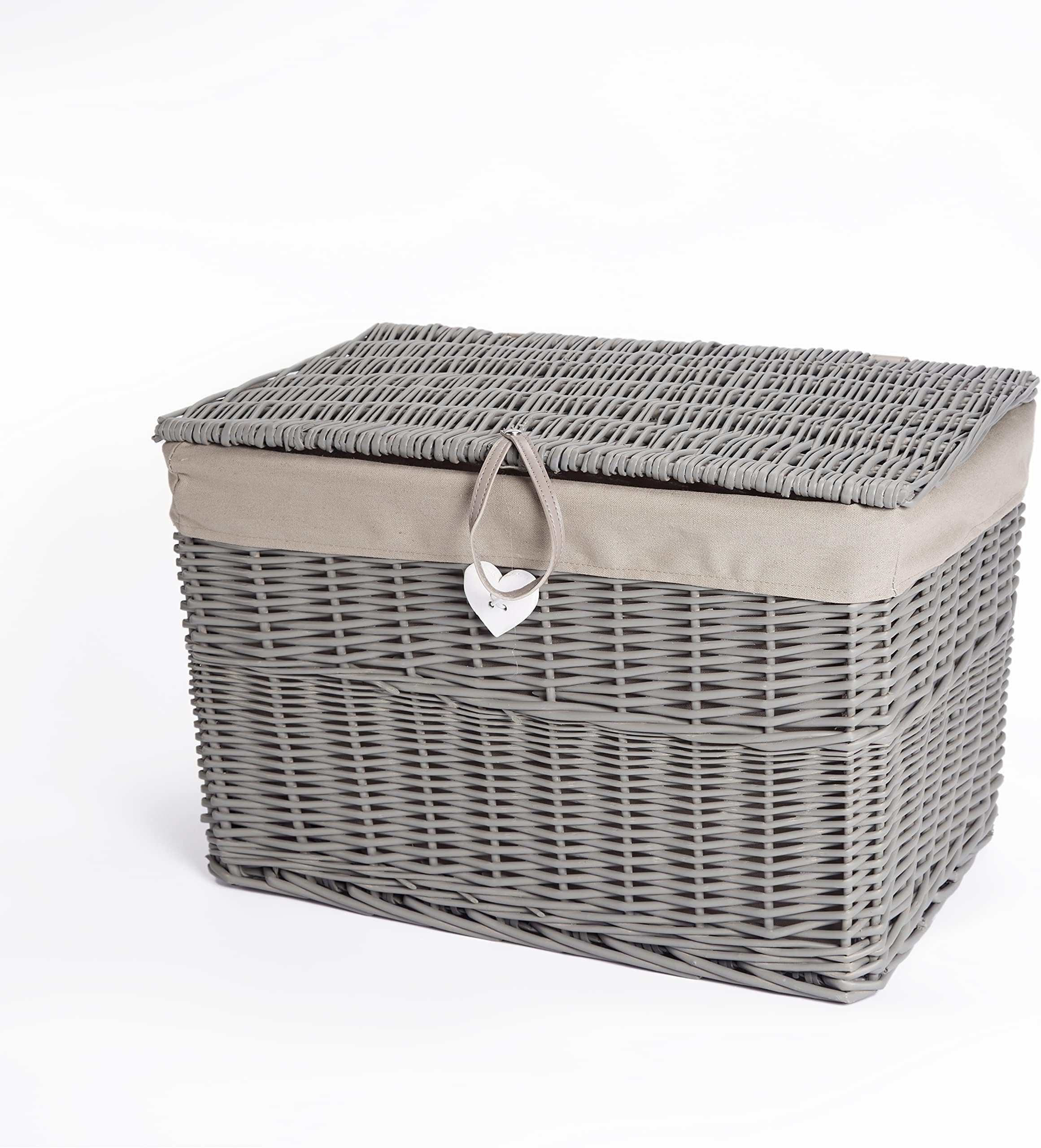 green leaves Large Wicker Basket with Lid with Liner Trunk Baby Nursery Toys Blanket Storage Chest Basket (Grey, Large)