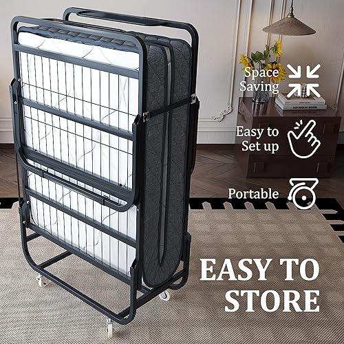 Miniatura 5 de EconoHome Cama plegable de alta calidad con colchón de espuma viscoelástica, marco tamaño cuna de 75 x 31 pulgadas, cama de invitados portátil de