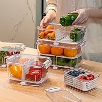 Vista 7 de Felli Duo Fresh Produce Saver for Fridge, Fruit Vegetable Container with Vent & Drainage in Bottom for Wash, Colander Strainer Storage Bin for