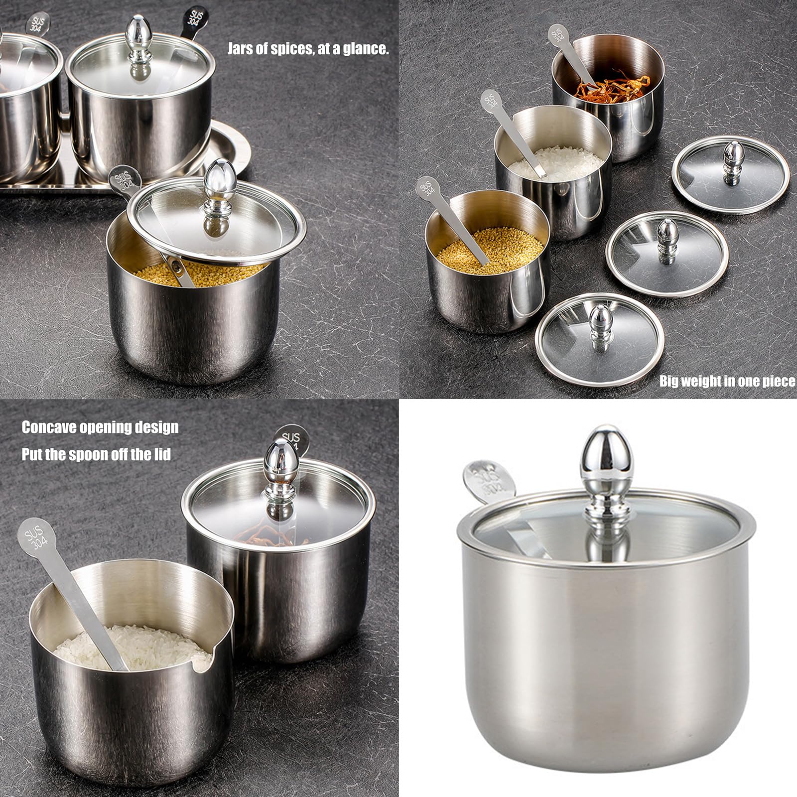 Oxxggkao Stainless Steel Sugar Bowls With Clear Lid And Spoon Unique Gold Or Silver Sugar Container 304 Stainless Steel For Home