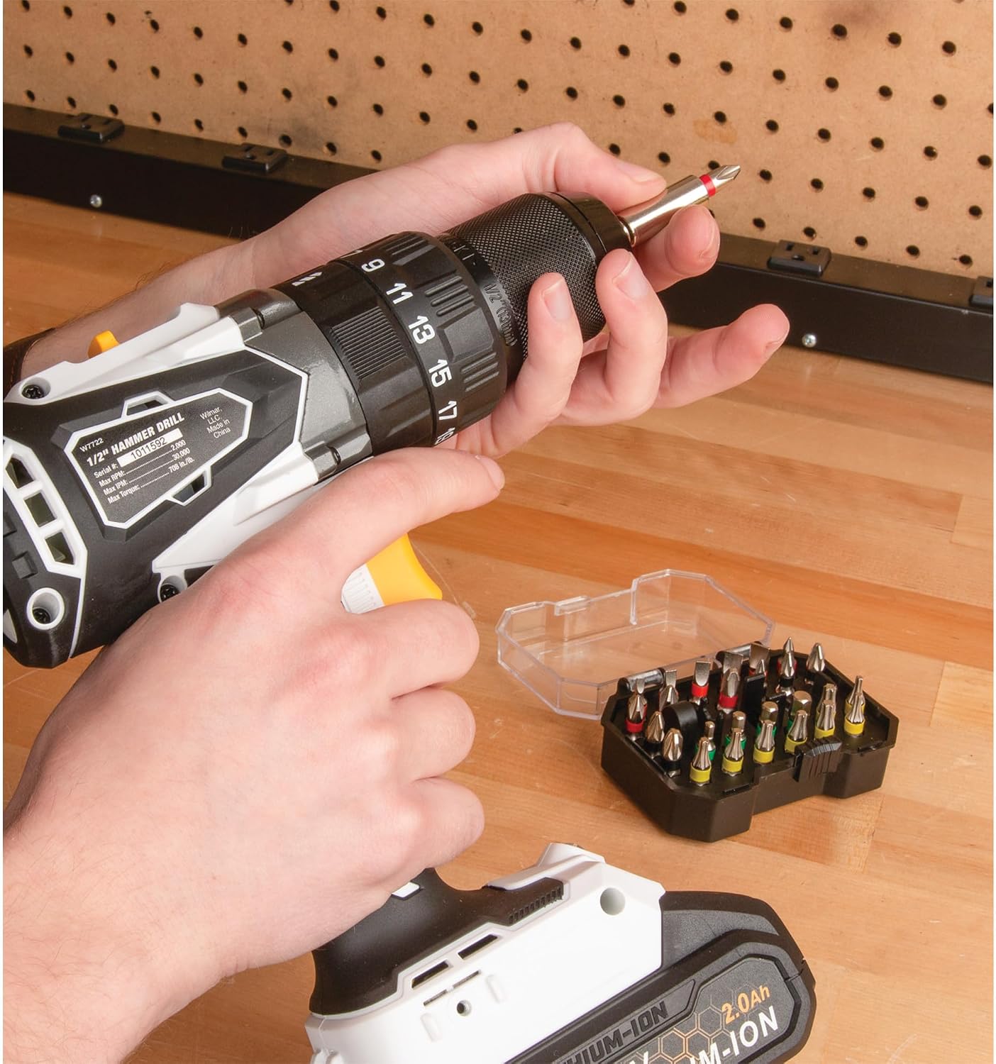 Performance Tool 20245 28 pc. Magnetic Bit Set in Mini Case, Color Coded Banding, Chrome Vanadium, Peg-Hook Hanger Tab for Storage, with 2-3/8-in Bit Holder, Phillips, Slotted, Pozi, Star, Hex