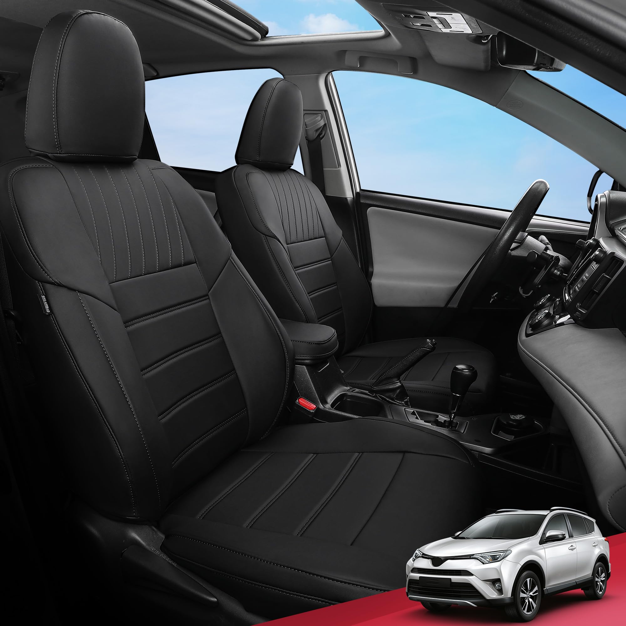 FREESOORAV4 Seat Covers Custom Fit for Toyota RAV4 Seat Covers 2013-2018 XLE SE Limited Platinum Adventure Waterproof Faux Leather Seat Cover Full Set BlackClimatePartner certified