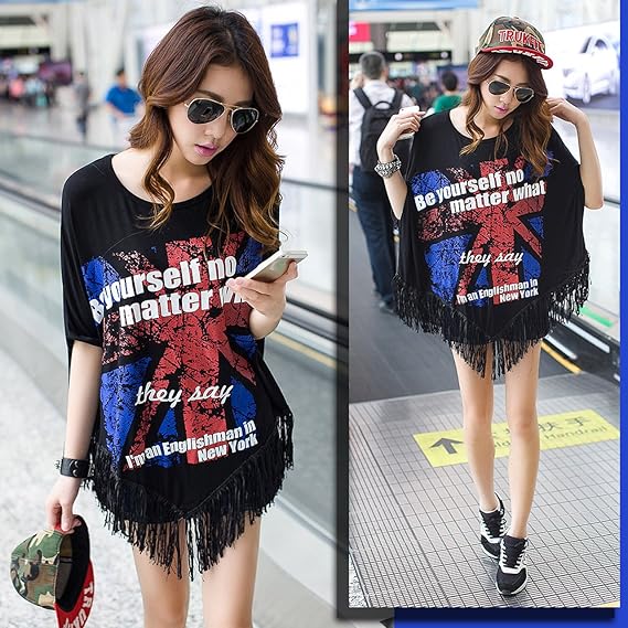 Amazon Co Jp 大きいサイズ レディース チュニック 国旗 ポンチョ 黒 イレギュラー ユニオンジャック 服 ファッション 小物