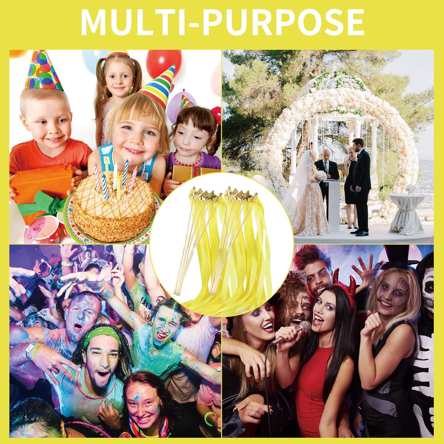 Ribbon Streamer Sticks Green Yellow - 80pcs Ribbon Stick Wands Party Streamers Fairy Waving Wand Sticks for St Patrick’s Day Music Class Dancing Wedding Birthday Party