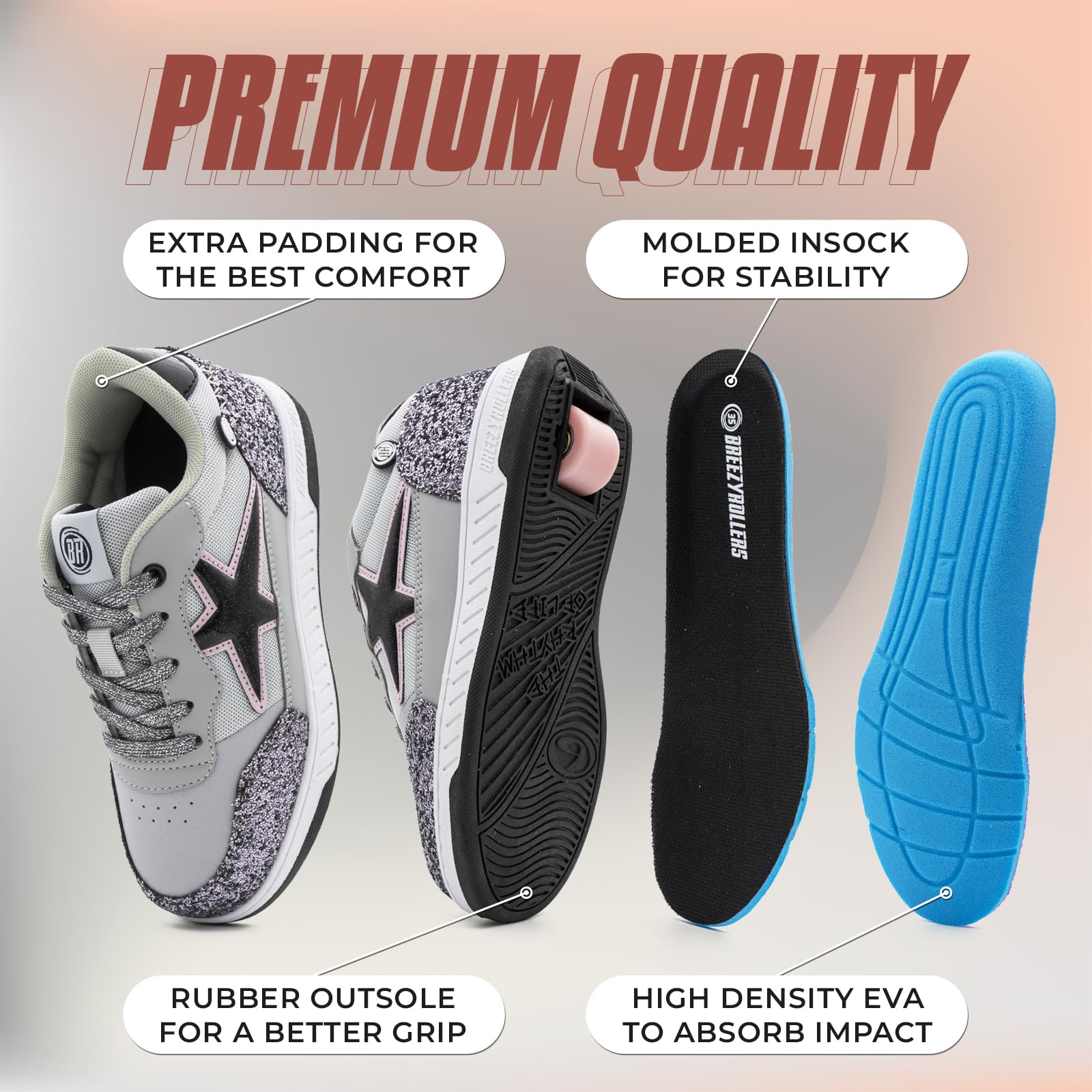 Breezy Rollers Zapatos con Ruedas para Niños | Zapatillas-Patines Infantiles | De Zapatos Callejeros a Patines en Segundos | Sistema de Clic Patentado | Zapatillas con Ruedas para Niñas y Niños