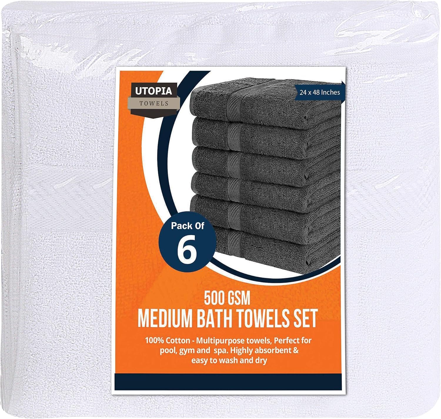 Best Kohls Bathroom Towels: 2026 Buyer's Roundup 2 Utopia Towels 6 Pack Medium Bath Towels, 24x48 in, 500 GSM Cotton, White — product photo