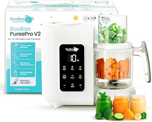 BooBoo PuréePro 5 en 1 Máquina de alimentos para bebés, procesador multifuncional para licuadora de puré, picadora automática de cocción y molienda,