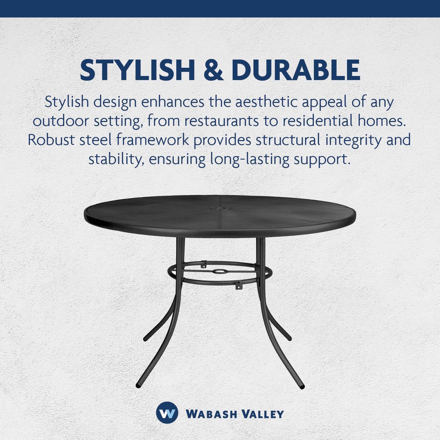 36” Round Commerical Table - Seats 2-4 People | Extremely Durable | Lifetime Outdoor Use | Withstands All Weather Conditions | Stylish Steel Mesh Pattern | Highland Collection, Black