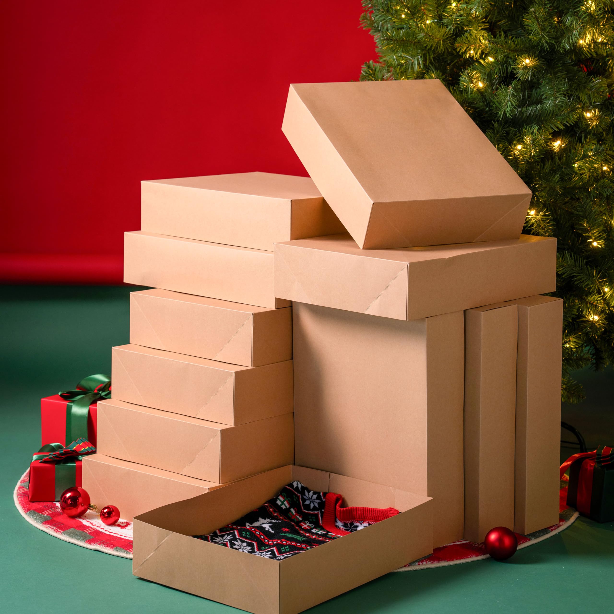 JOYIN 12 scatole regalo di Natale grandi con coperchio, 43,2 x 33 x 10,2 cm, per regali, Natale, compleanno, camicia, abbigliamento, scatole regalo per vestaglie, cappelli, maglioni e cappotti