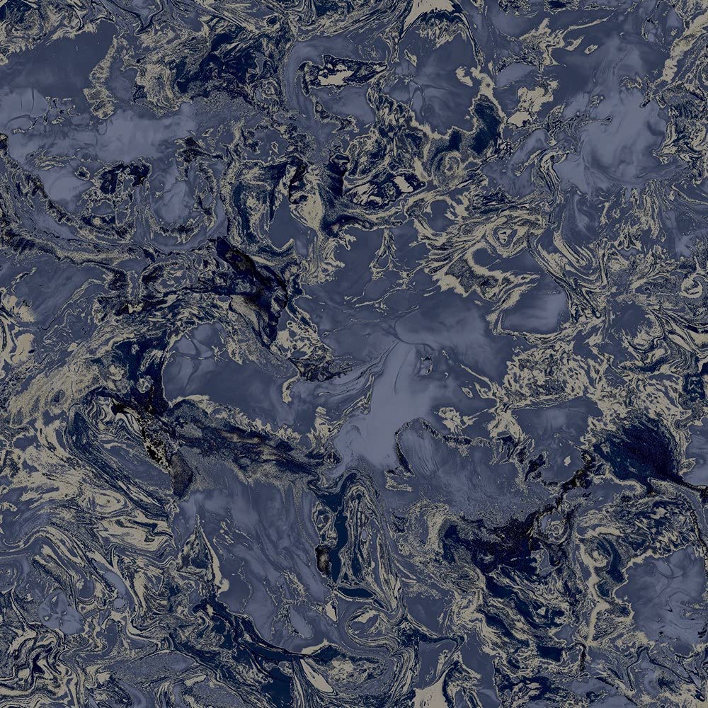 Debona Liquid Marble Navy Silver Wallpaper 6365 - Metallic Glitter, Extra Washable, 53 Cm X 10 M Roll