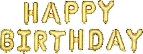 True Fabrication 6237 - Globo dorado de Mylar de feliz cumpleaños, multicolor