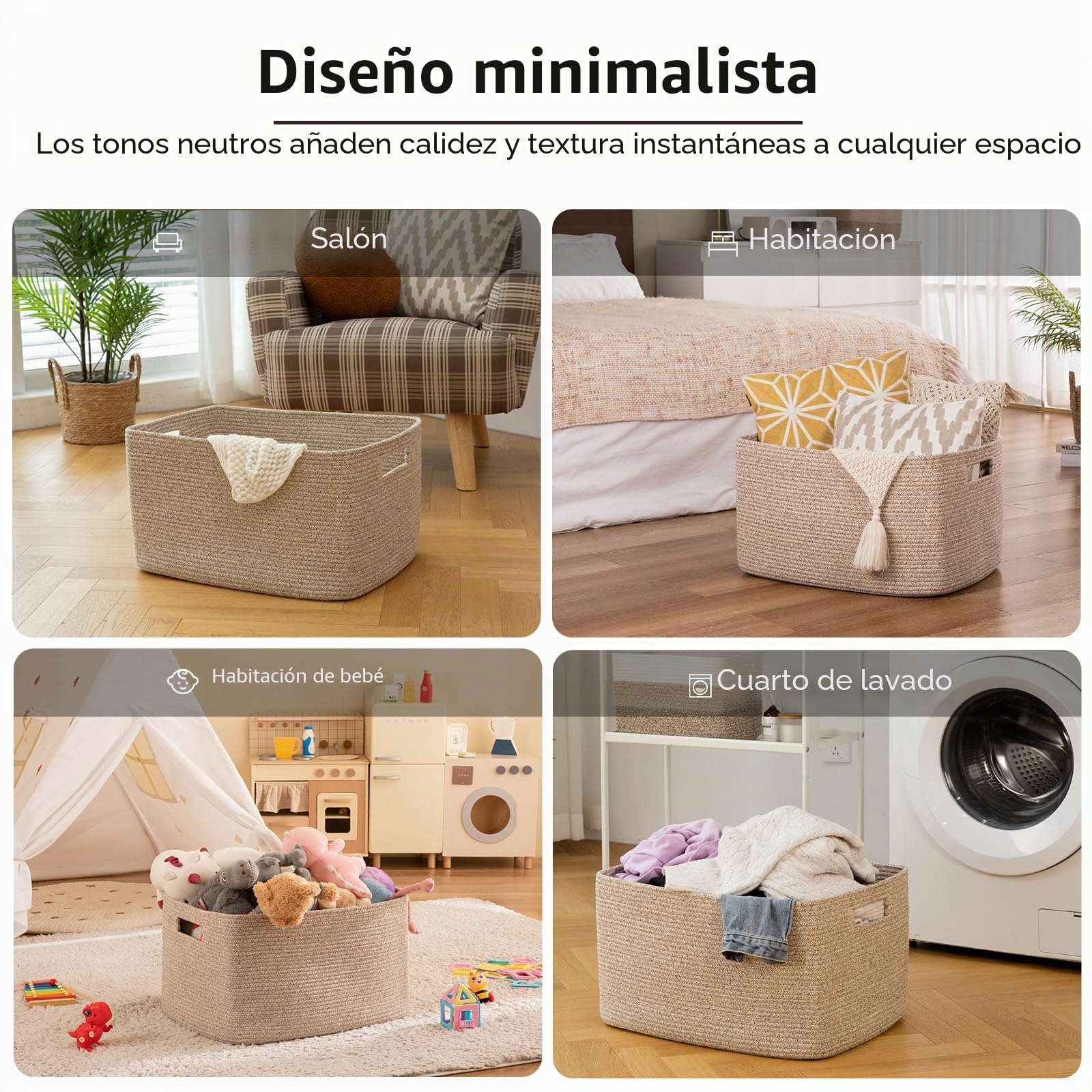 OIAHOMY Cesta grande con asa para almacenamiento de mantas, tejida con cuerda de algodón, 75 litros, 55,88 x 43,18 x 30,48 cm, para sala de estar, para juguetes, habitación infantil, marrón veteado