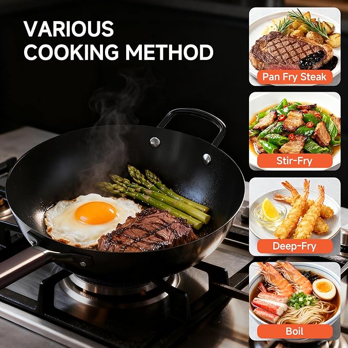 Wok de Acero al Carbono 13.5" con Tapa y Espátula miniatura 8