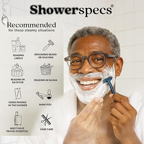 Miniatura 7 de Gafas antivaho para lectura con revestimiento antiniebla, gafas de lectura ligeras con gancho para una visión clara en vapor y ducha, Gris Stone