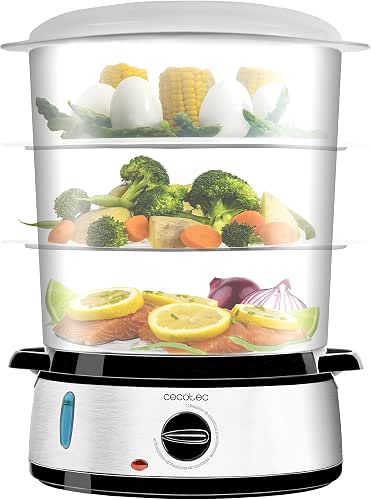 Cecotec Elektrischer Dampfgarer Vapovita 3000 Inox, 3 Unabhängige Behälter, Reisschale,