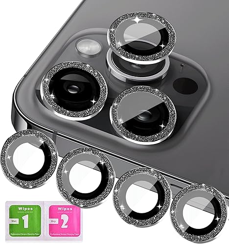 KONVOK 3+1 compatible con iPhone 12, 12 mini, 12 Pro, protector de lente de cámara con purpurina brillante, cubierta de cámara de vidrio templado,