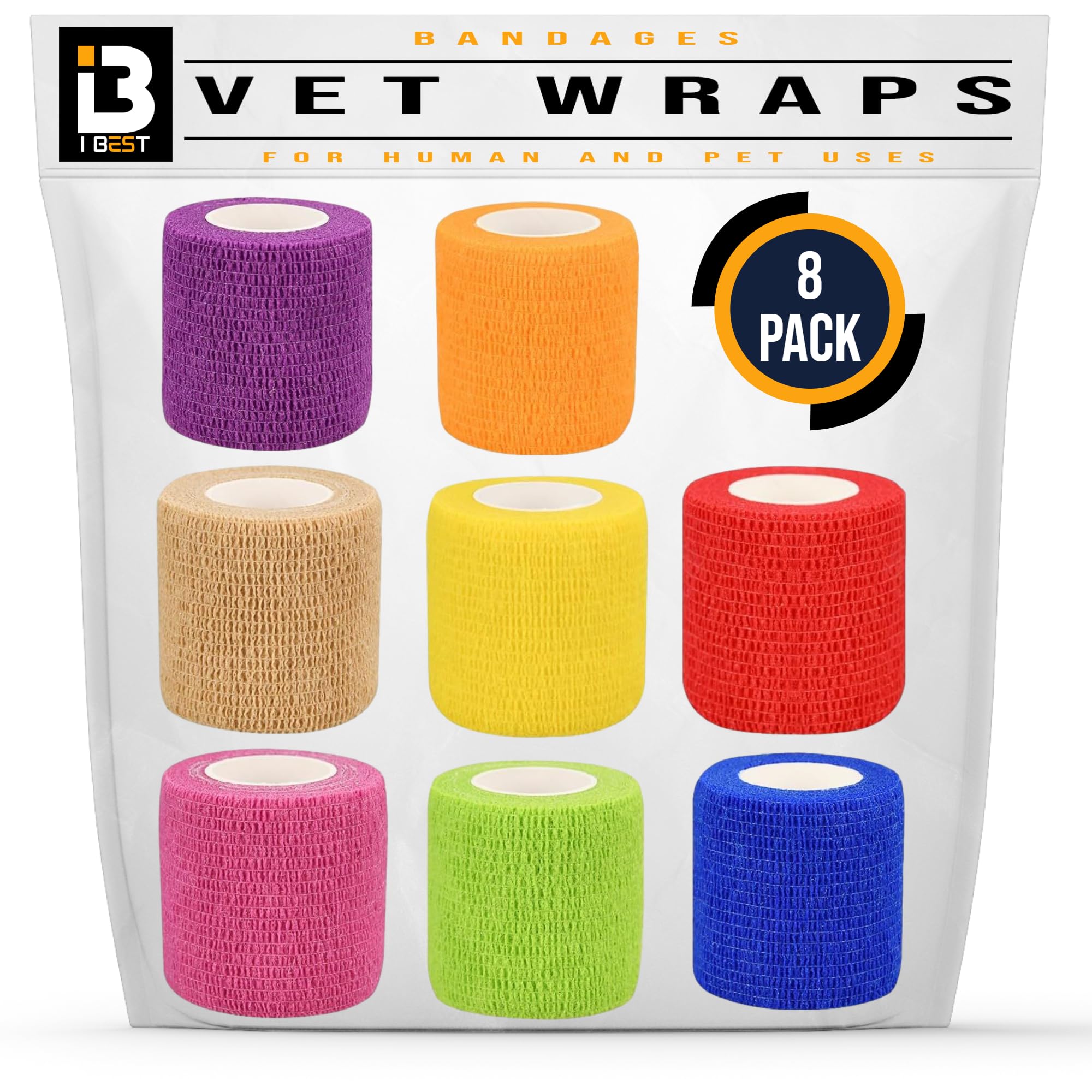Vet Wrap Self Adhesive Bandage | Breathable, Stretchable, Non Woven | Size 5cm x 4.5m | Cohesive Tape for First Aid to Dogs, Horses, Cats, Sports (8)