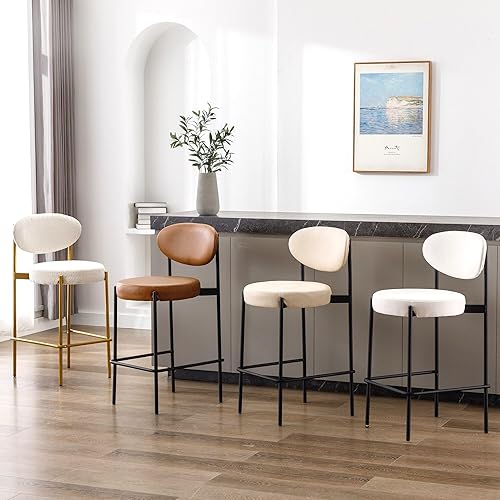 Miniatura 7 de Washon - Juego de 2 taburetes de bar de 26 pulgadas para isla de cocina, taburetes de mostrador de sherpa sintético con respaldo, taburetes