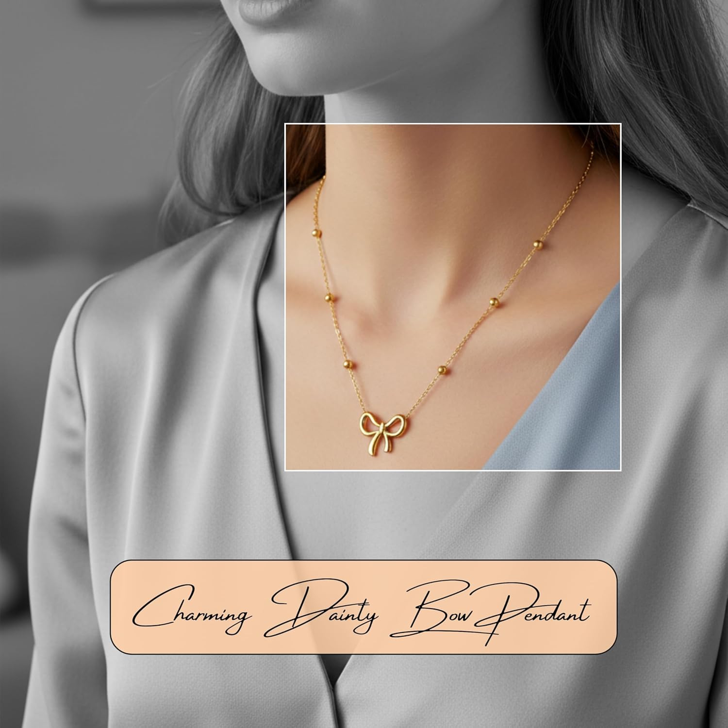 Pendant Snake Chain Necklace for Women gold trendy necklace for womens Dainty Cute Jewellery Minimalist Tarnish-Free Daily Wear Gift for Her Dainty Cute Jewelry gold trendy necklace (Gold Bow) - Image 4