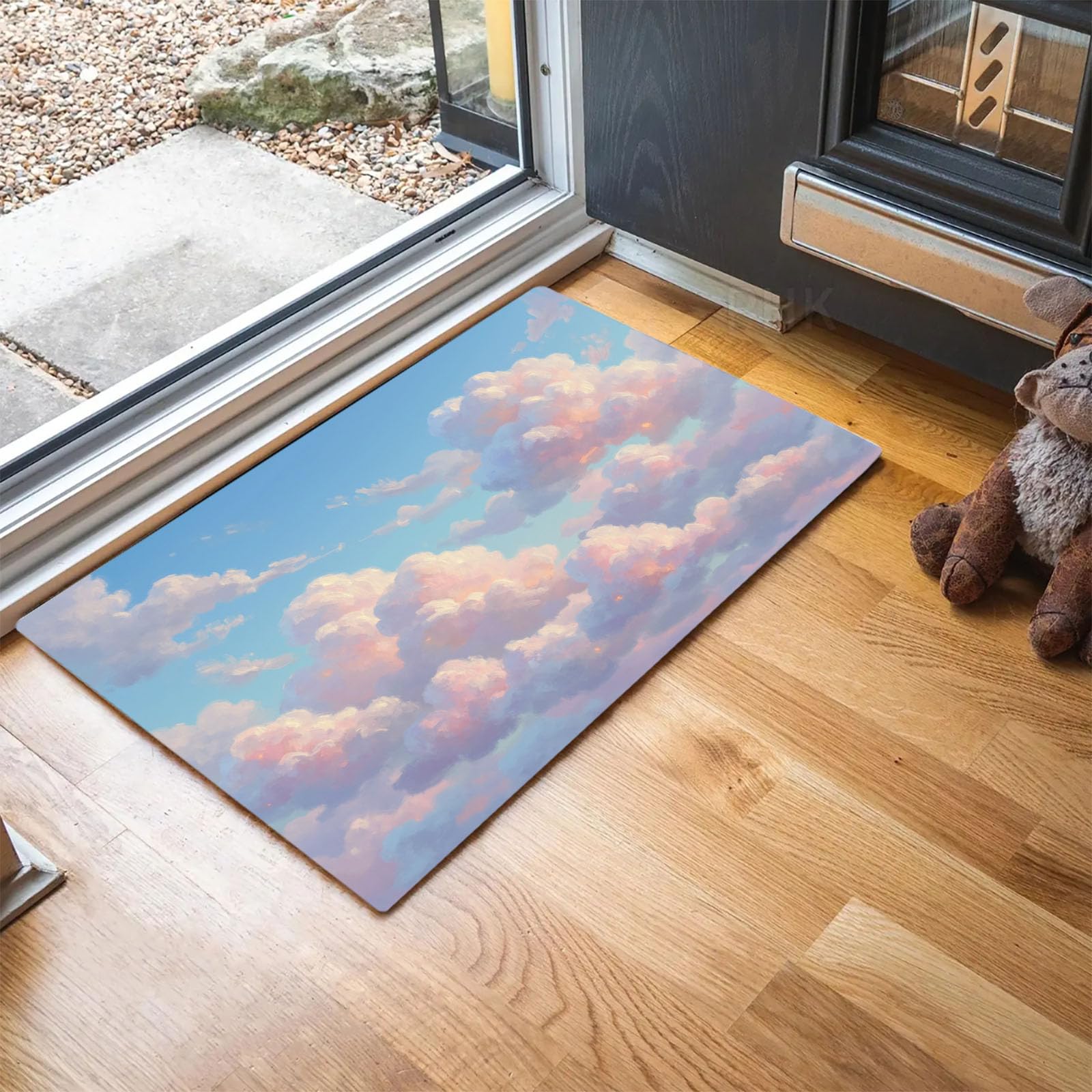 Tapis lavable en machine nuages avec dossier antidérapant pour entrée et chambre
