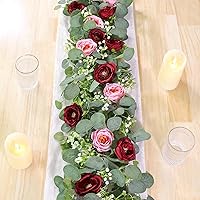 Vista 15 de TOCHGREEN 4 Pack 24Ft Artificial Eucalyptus Flower Garland with Champagne Roses, Fake Rose Flower Greenery Garland Floral Vines for Wedding Home