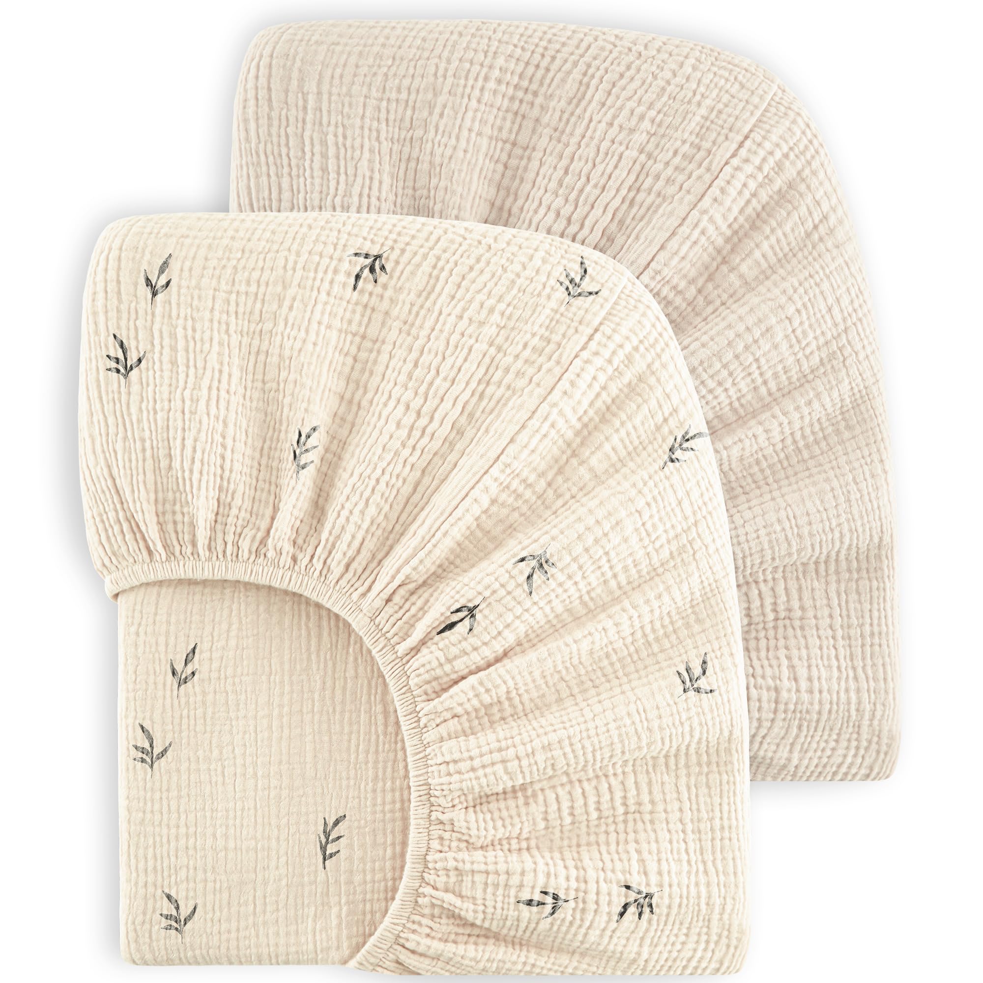 Bearmoss 2er Set Kinder Spannbettlaken,Musselin-Bettlaken 100% Baumwolle Baby-Bettlaken 60x120cm/140x70cm Reisebett Spannlaken Beistellbett Leintücher (Baumknospe, 70x140cm)