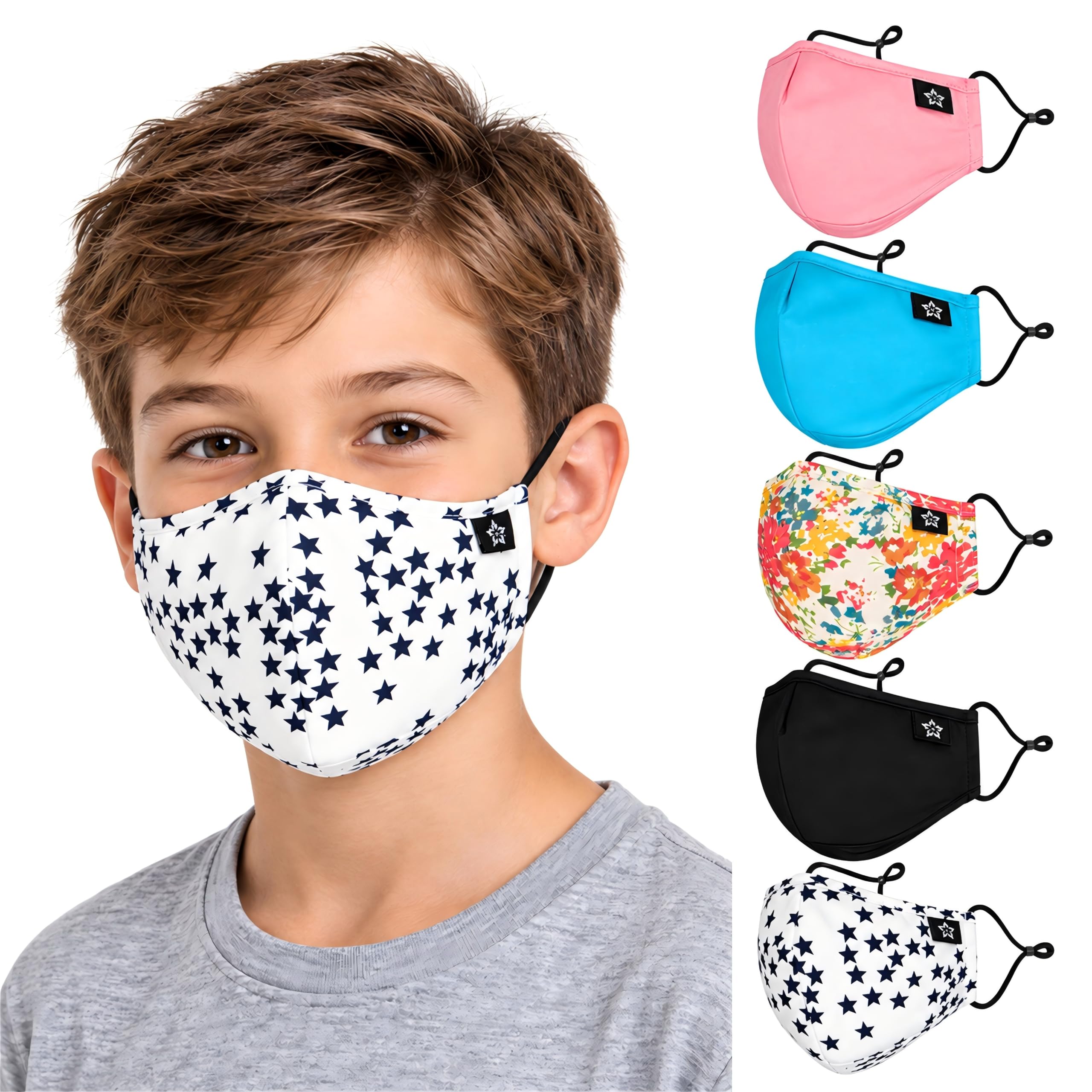 SPRING SEAON Kids Cotton Face Covering 5 Pack Washable Reusable Adjustable