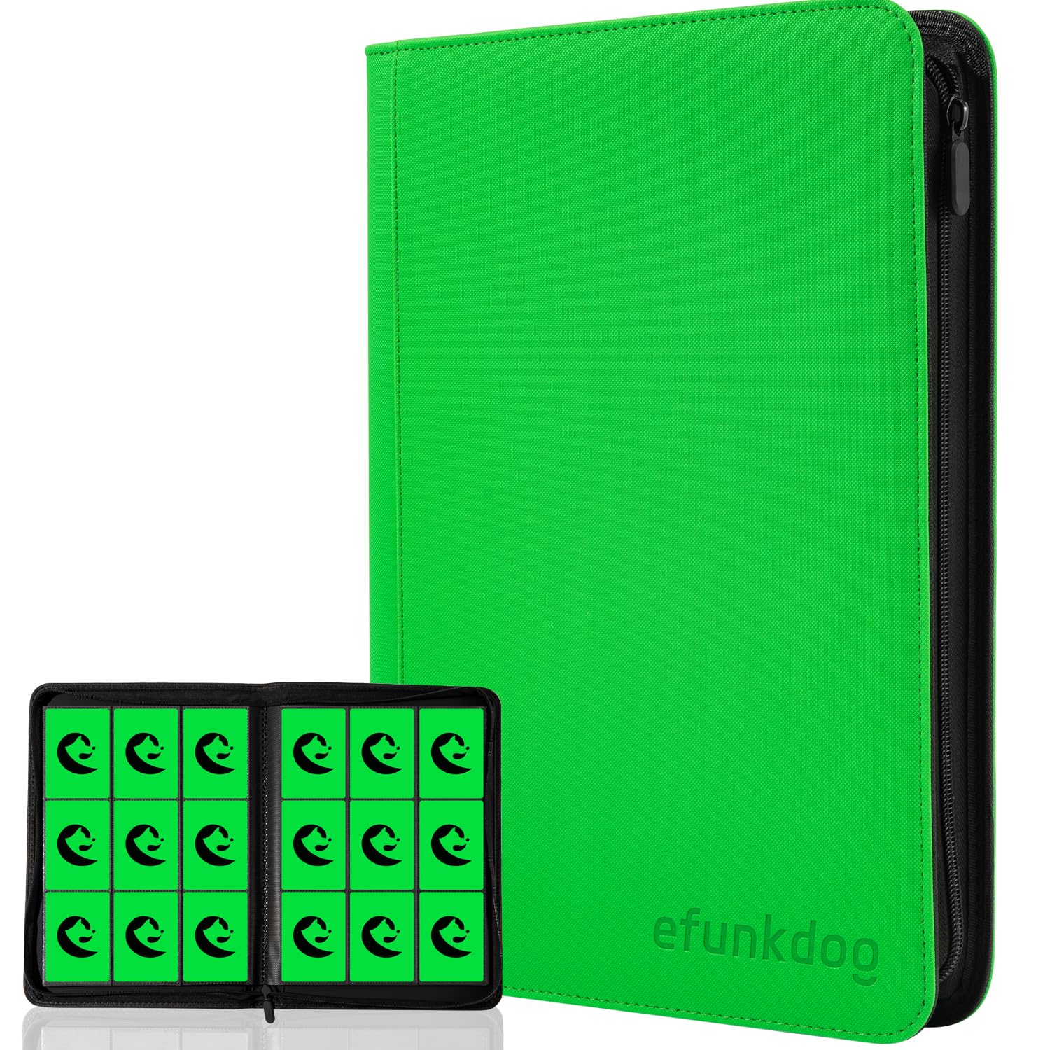 efunkdog Raccoglitore Carte, Album portacarte collezionabili 9 tasche Copertura in PU con cerniera, Capacità di 360 carte per TCG e carte sportive (Verde)