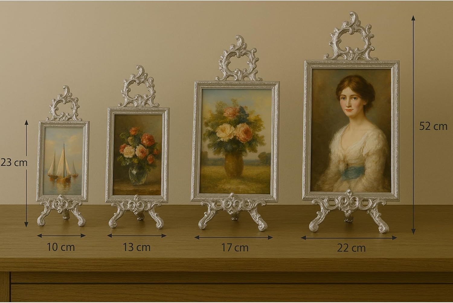 Easel Display Stands for Art Deco, Paintings, Pictures, Decorative Plates, Wedding Signs, Menu Stand, Home Decor Silver Picture Stand (Silver, 9 Inch)