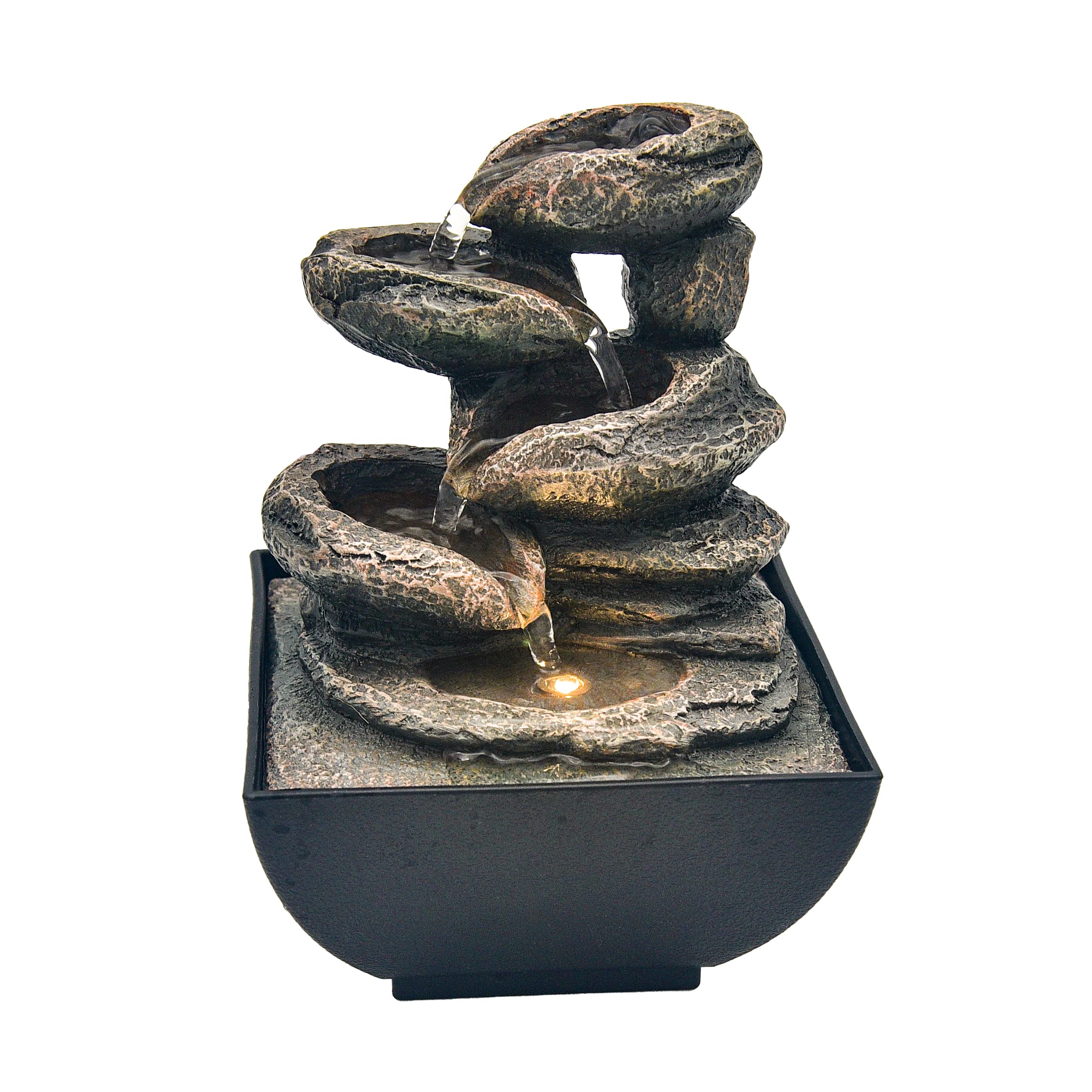 Creative Touch Mini Eternal Rock Indoor Tabletop Water Fountain with LED Light, USB Powered Cascading Rock Water Feature for Home, Office, Bedroom & Meditation DΓ©cor, 18cm