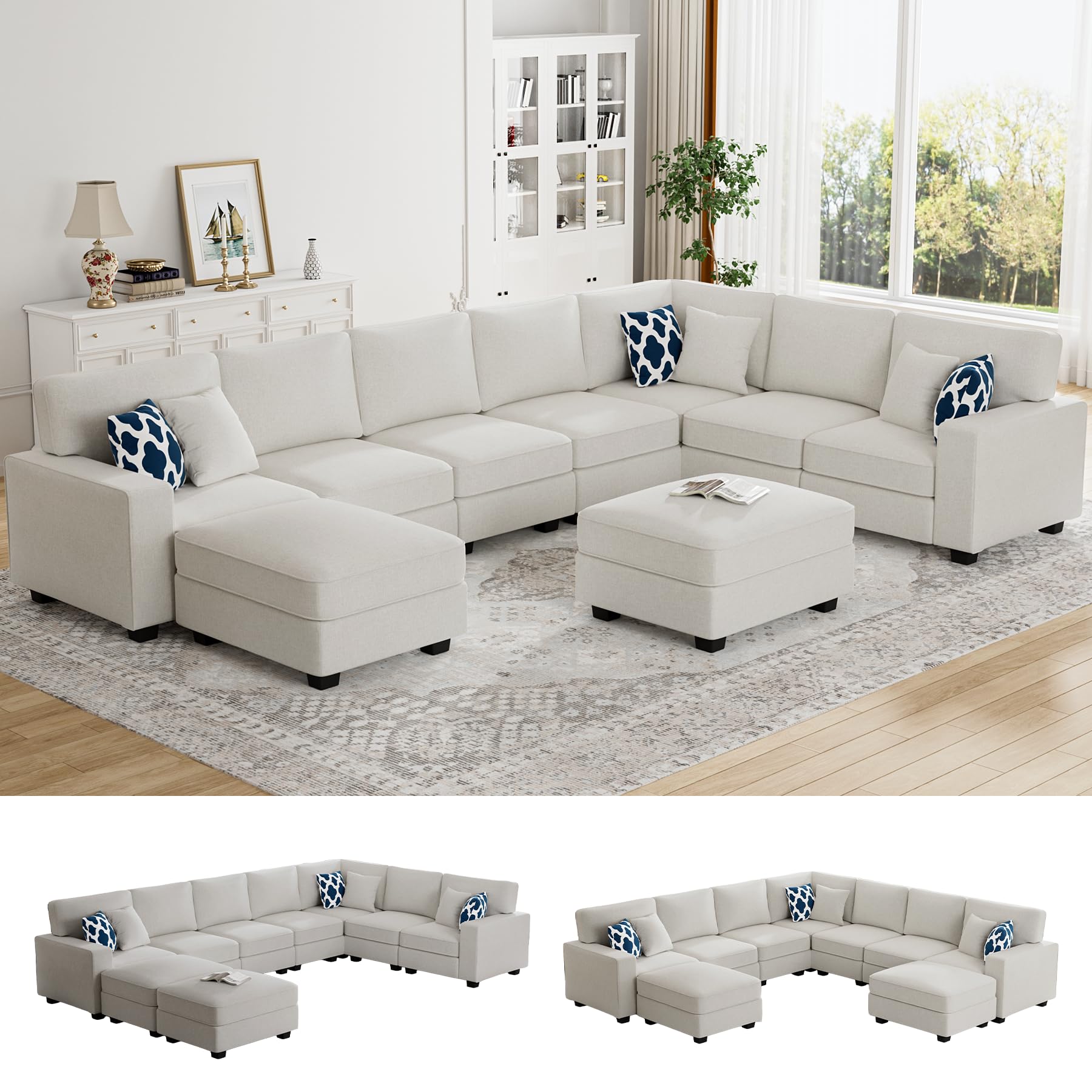 Legend Vansen Modular Sectional Sofa U Shaped Couch with Ottoman Modern Reversible Corner Sectional Couch for Living Room (Cream, U Shaped Sofa-5)