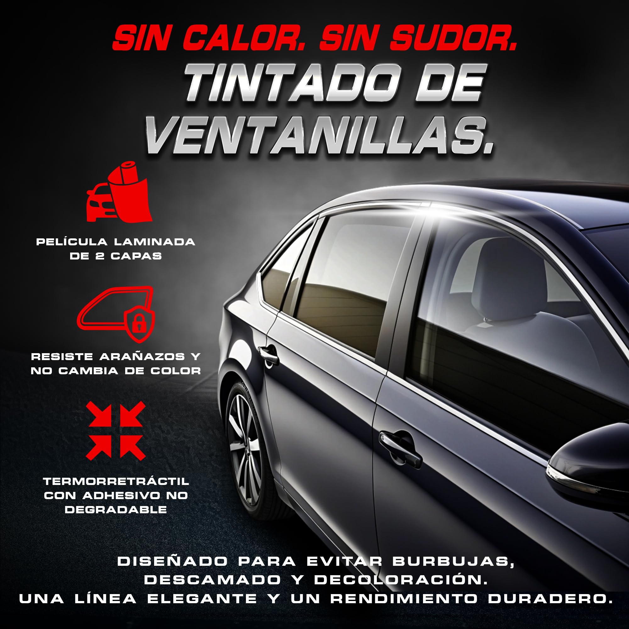 Tintado de Lunas BLACKGLASS IX® - Rollo de lámina Tintada de Calidad Profesional para Coche (5% VLT, 6m x 65cm, 2 Capas, Limo Black) Lámina Solar y de privacidad con Instrucciones de colocación