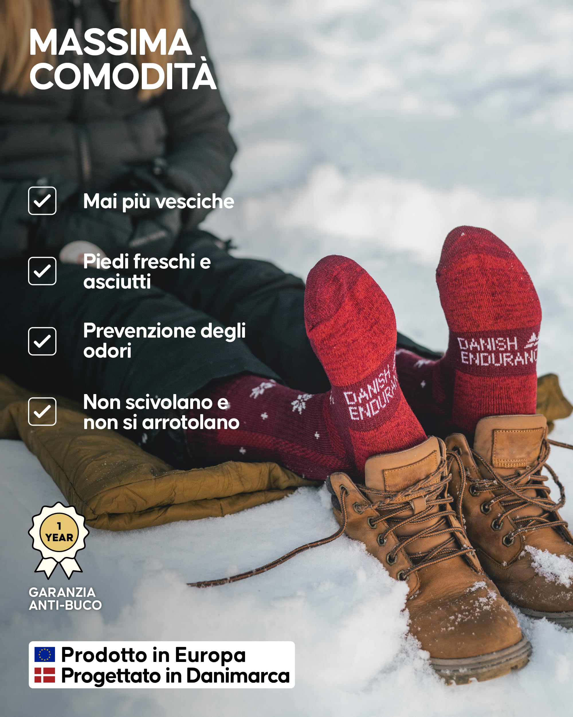 DANISH ENDURANCE Calze Trekking in Lana Merino, Anti-Vescica, Calzini Escursionismo da Uomo, Donna, Bambino, 3 Paia