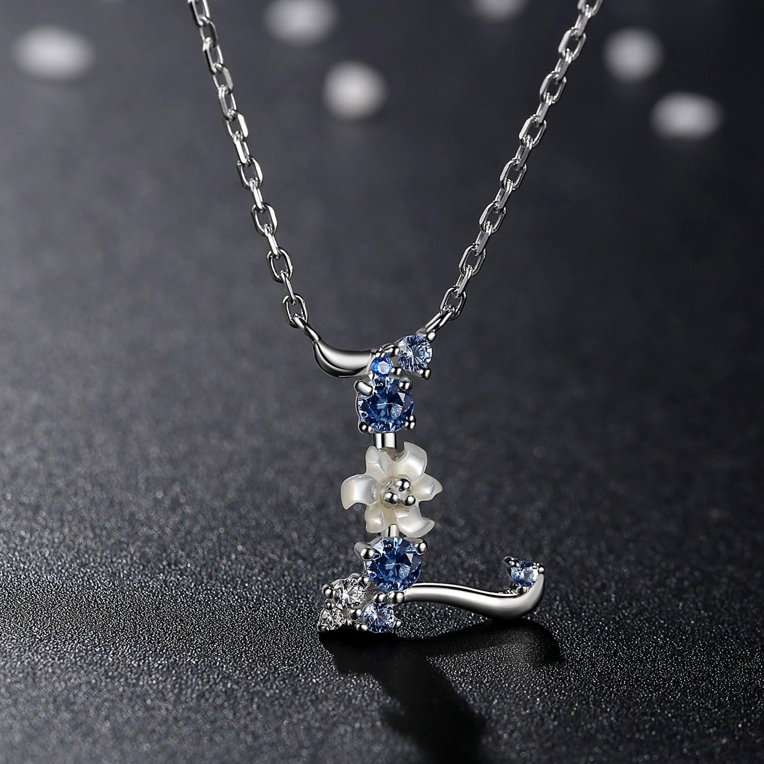 VIKI LYNN Initial Necklace for Women 925 Sterling Silver Initial A to Z Letter Pendant Necklace with Blue Flower Cubic Zirconia Birthday Engagement Gift for Women,Mom, Couple - Image 6