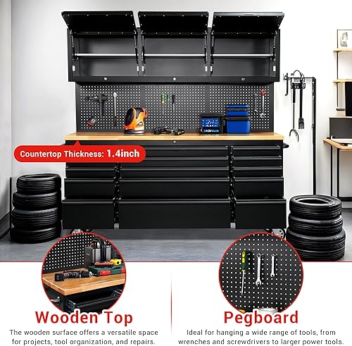 Miniatura 5 de CT Copper Tailor Armario de herramientas de 72 pulgadas, banco de trabajo móvil de garaje con 15 cajones de almacenamiento y ruedas, 3 gabinetes