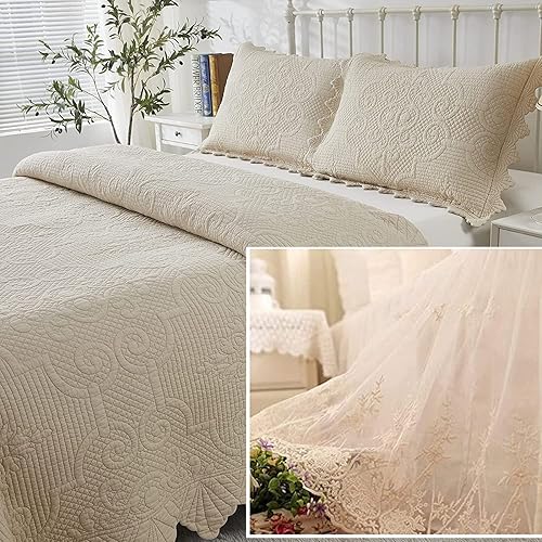 Brandream Juego de edredones de tamaño King, juego de colcha de Matelasse, juego de ropa de cama de granja, colchas acolchadas de algodón, 6 piezas