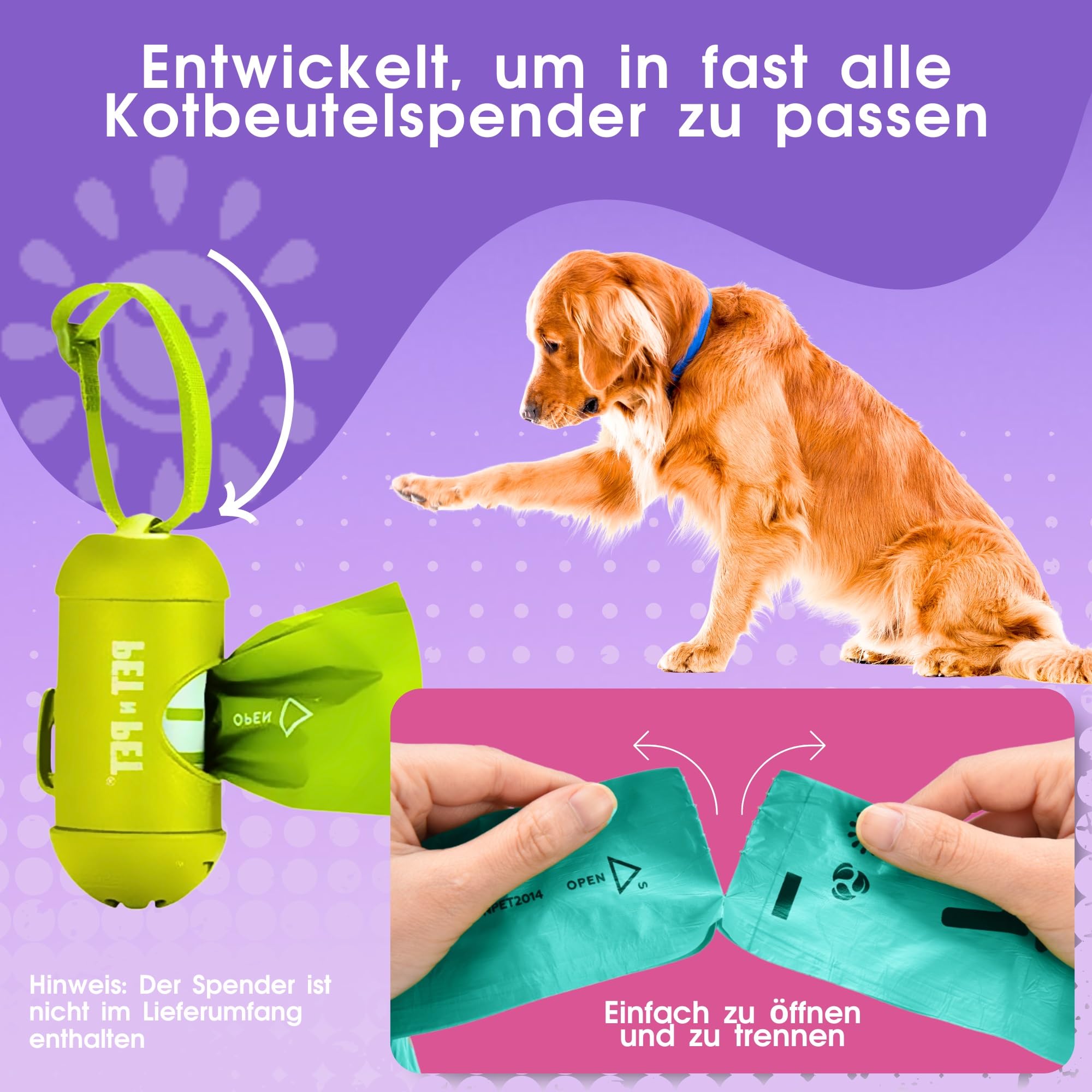 Pet N Pet Bunte Hundekotbeutel, 720 Stück, 48 Rollen, Lavendelduftend | 41% pflanzenbasiert & 59% PE, Extra dick & reißfest, kotbeutel für hunde & Katzenstreubeutel, Auf Rollen